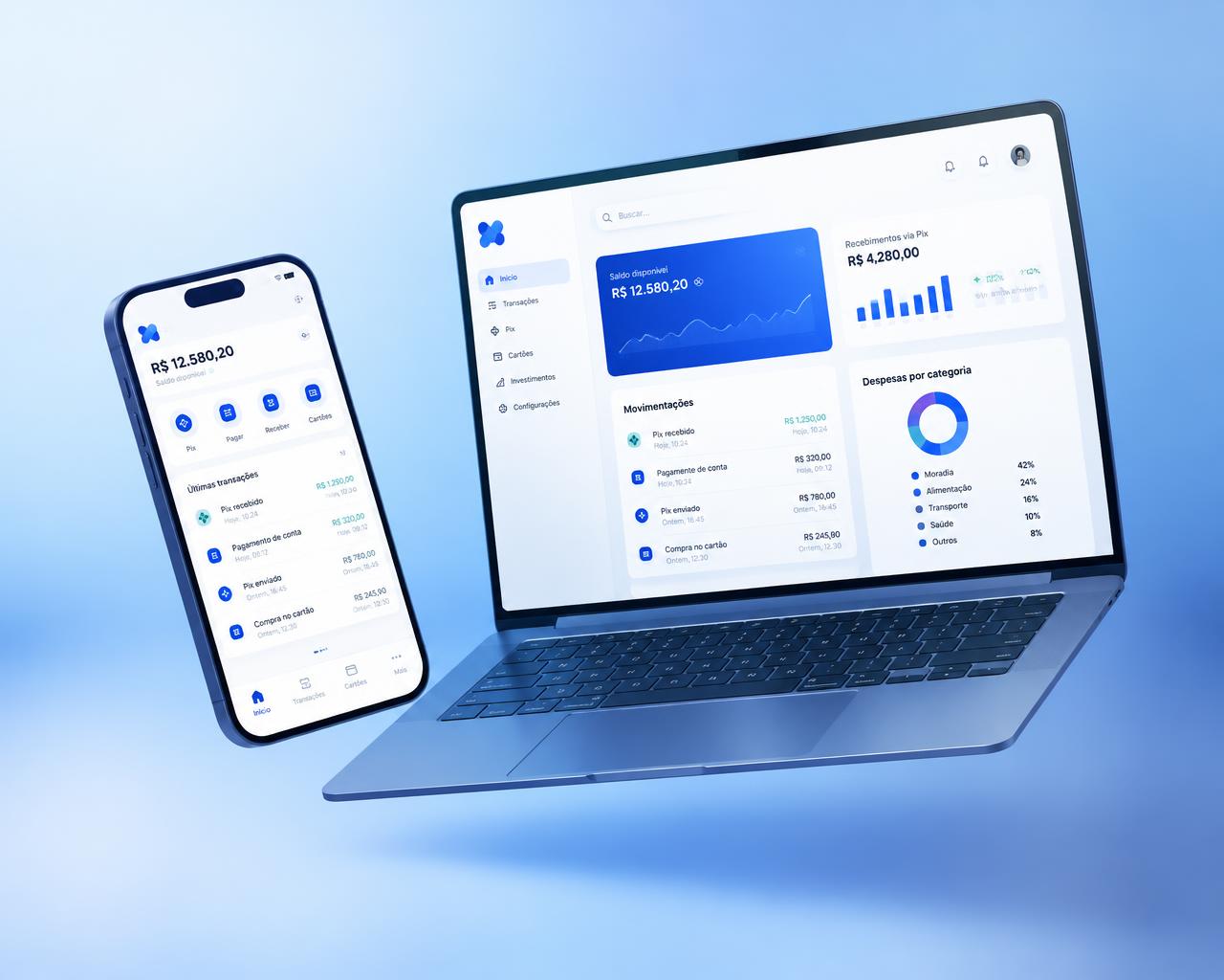 Painel da gateway no celular e no computador